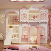 Children's bedroom with pink castle playhouse and toys